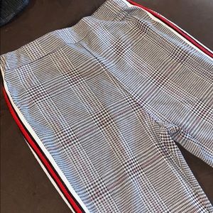 Medium plaid pants with red stripe